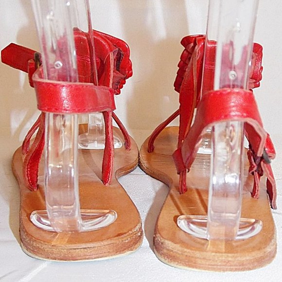 Chocolat Blu Flat Sandals Red Ruffle Leather Strappy size 6 - Picture 3 of 6